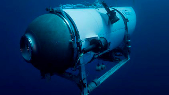 FILE - This undated image provided by OceanGate Expeditions in June 2021 shows the company's Titan submersible. Rescuers are racing against time to find the missing submersible carrying five people, who were reported overdue Sunday night. (OceanGate Expeditions via AP, File)