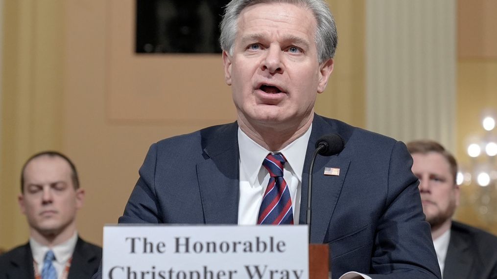 FBI Director Christopher Wray, center, testifies during a House Select Committee focusing on China on Capitol Hill, Wednesday, Jan. 31, 2024, in Washington. (AP Photo/Mariam Zuhaib)