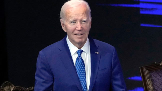 FILE - President Joe Biden attends a church service, July 7, 2024, in Philadelphia. Biden's upcoming speech Monday, July 29, commemorating the 60th Anniversary of the Civil Rights Act has taken on a much different symbolism in the two weeks it took to reschedule his trip due to contracting COVID-19. Biden has bowed out of the race, Vice President Kamala Harris is now the likely Democratic nominee and Biden will head into this speech focused not on his next term, but about his legacy and the future of democracy. (AP Photo/Manuel Balce Ceneta, File)