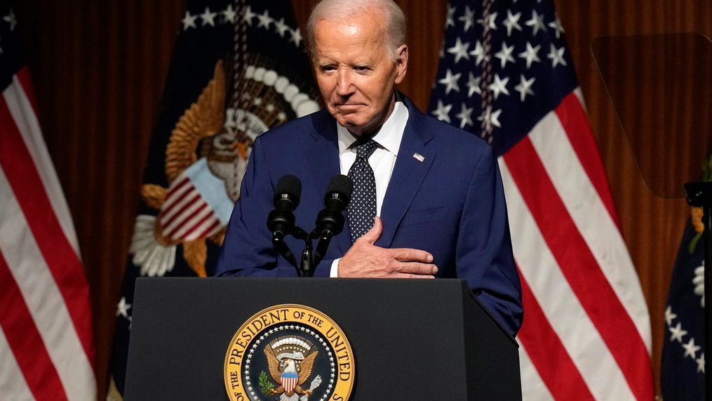 President Joe Biden speaks at an event commemorating the 60th Anniversary of the Civil Rights Act, Monday, July 29, 2024, at the LBJ Presidential Library in Austin, Texas. (AP Photo/Eric Gay)