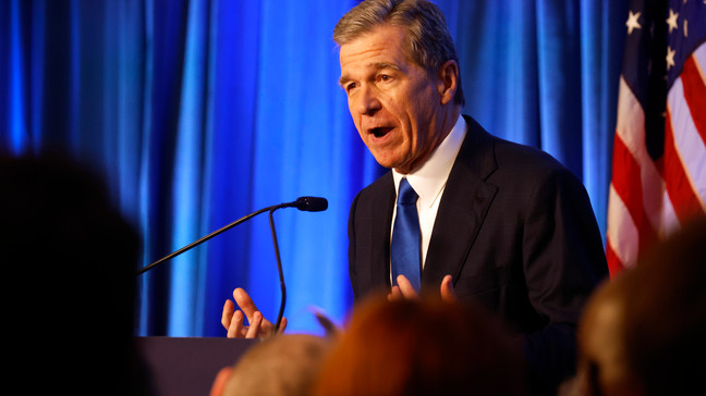 FILE - Democratic North Carolina Governor Roy Cooper speaks at a primary election night party in Raleigh, N.C., March 5, 2024. (AP Photo/Karl B DeBlaker, File)